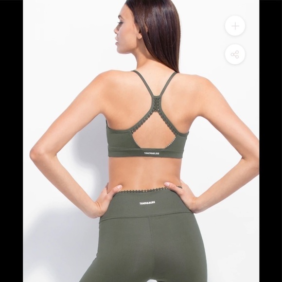 Track & Bliss Cloud Nine Sports Bra Army Green Reversible Racer Back Sz Large - Picture 2 of 9